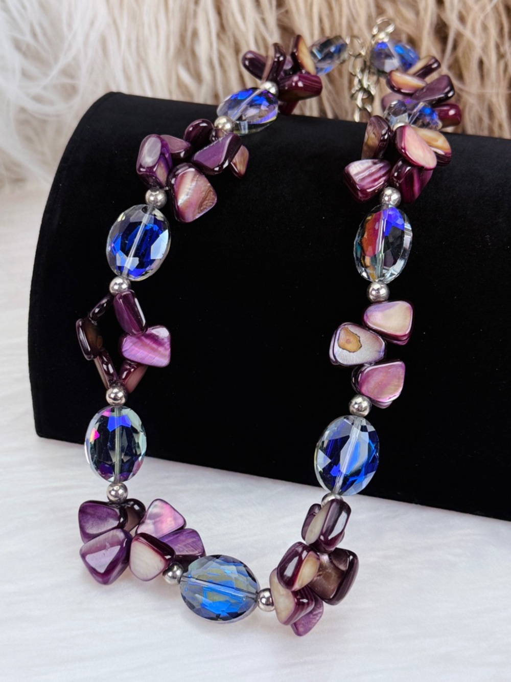 Gorgeous, purple clear beaded bling necklace